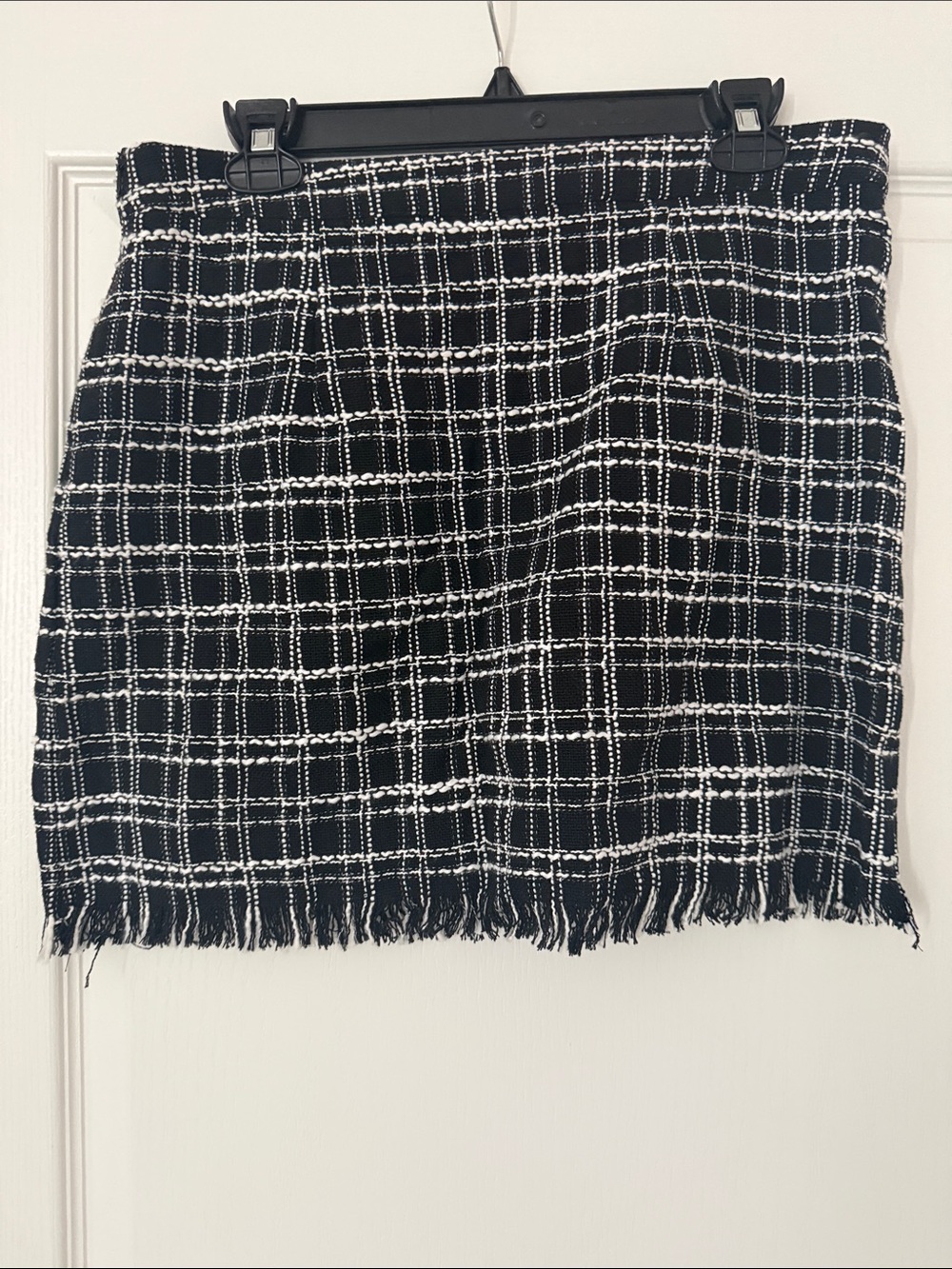 Lulu's Black & White Tweed Fringe Mini Skirt